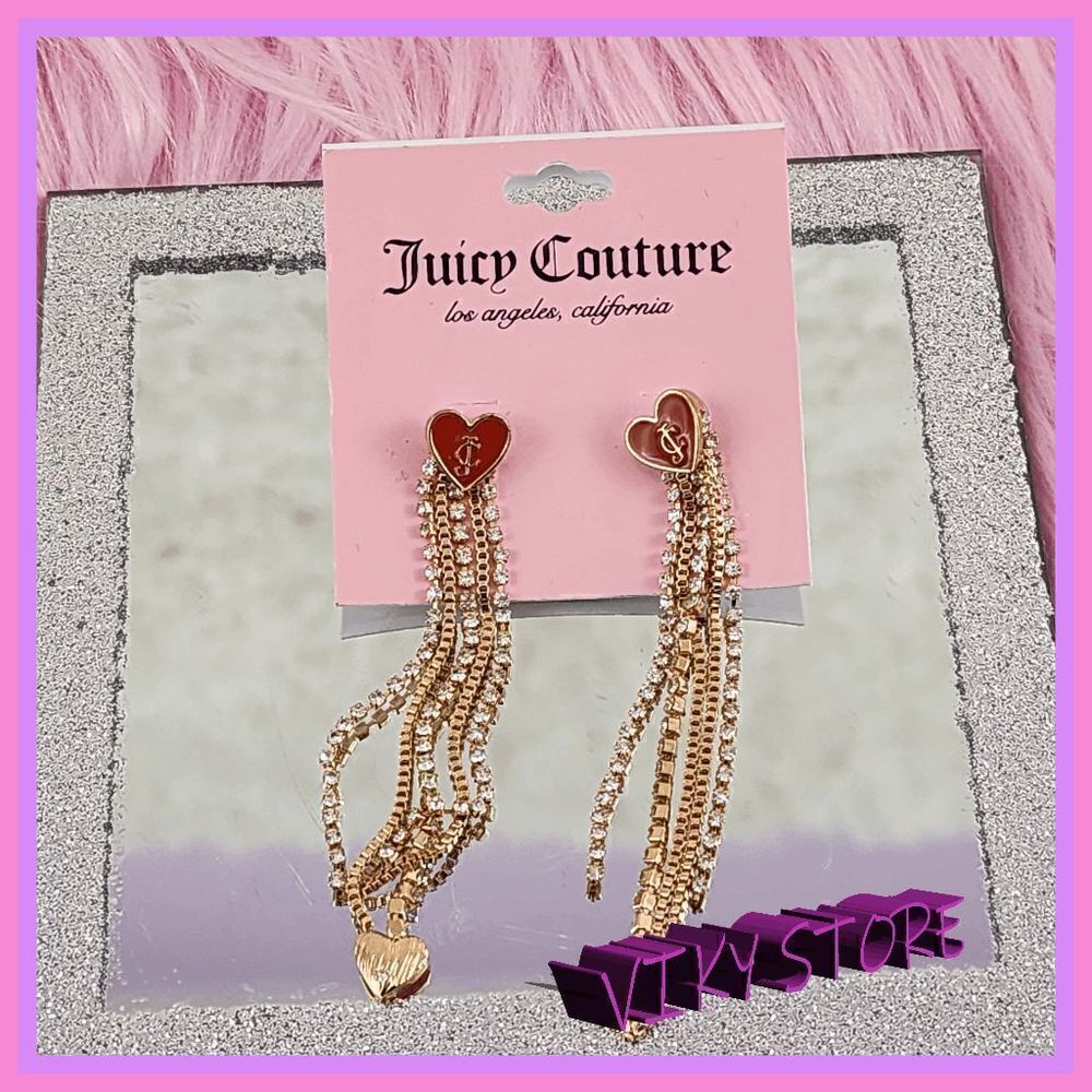 NWT {Juicy Couture} Red Heart Bling Earrings: Vibrant Glamour in Every Swing NWT